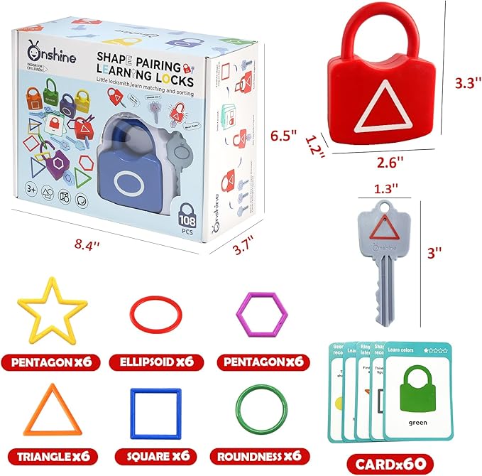 Xylolin Preschool Shape Sorting Matching Learning Locks with Keys Toys for Toddlers, Color Recognition Toy Set,Montessori Educational Fine Motor Skills Toy for Kids Ages 3+