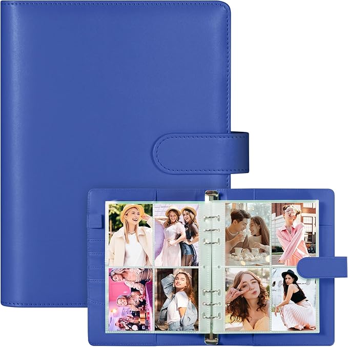 A5 Kpop Photocard Binder, PU Leather 6-Ring Album with Magnetic Closure, Includes 30 Pack 4-Pocket Pages for 240 Cards, Card Holder for Trading and Collectible Cards (Deep Blue)