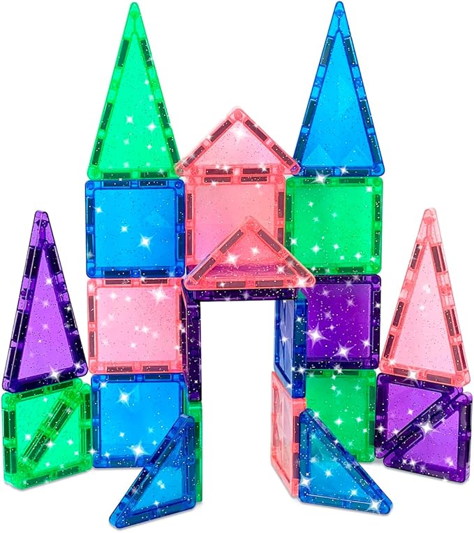 CreateOn Crayola Mini Magnetic PIP-Tiles, Building Set for Kids, Magnetic Building Toys for Kids, STEM Travel Toys for Boys and Girls Ages 3+, 24-Piece Set (Glitter)