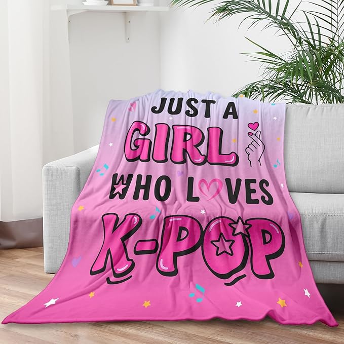 K-Pop Gifts for Teen Girls Women, K-Pop Music Throw Blanket, Christmas Day Gift for Kpop Fan, Just a Girl Who Loves Kpop