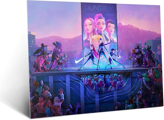 Displate Metal Poster KPop Demon Hunters (2025) - Neon City Battle horizontal - Huntrix Kpop Merch - Collectible Gift - Premium Decorations Wall Art Decor Gifts Movie Posters - 18.9x26.6 in