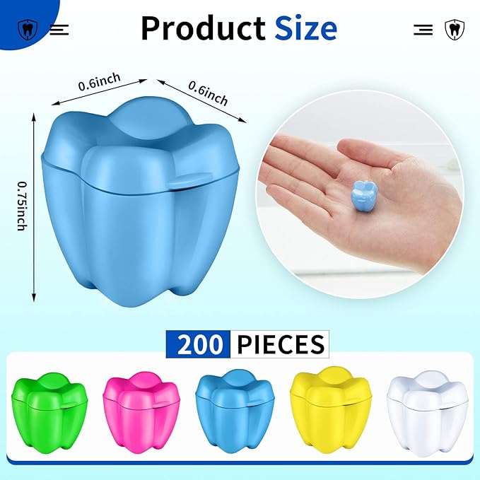 Taiyin 200 Pcs Colorful Tooth Savers Box, Plastic Tooth Holders Bulk for Boys Girls Kids Keepsake, Goodie Bag Fillers, Party Favor, Dentist Office, 5 Colors, 0.6 x 0.75 x 0.6 Inch