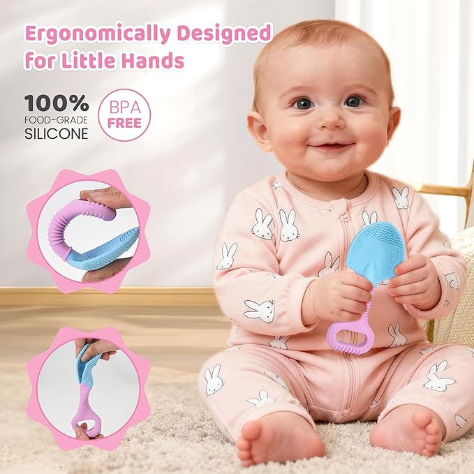 Baby Teething Toys, Baby Essentials, Teething Toys for 3-6 6-12 Months, Teether Toy, Food Grade Silicone Teether Infant Toy, First Gifts Christmas Stocking Stuffers for Babies, BPA Free