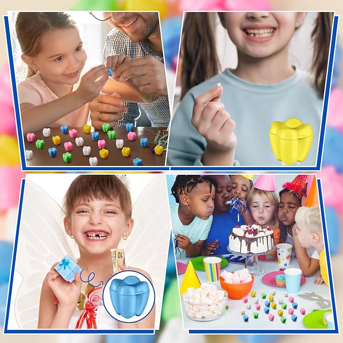 Taiyin 80 Pcs Colorful Tooth Savers Box, Plastic Tooth Holders Bulk for Boys Girls Kids Keepsake, Goodie Bag Fillers, Party Favor, Dentist Office, 5 Colors, 0.6 x 0.75 x 0.6 Inch