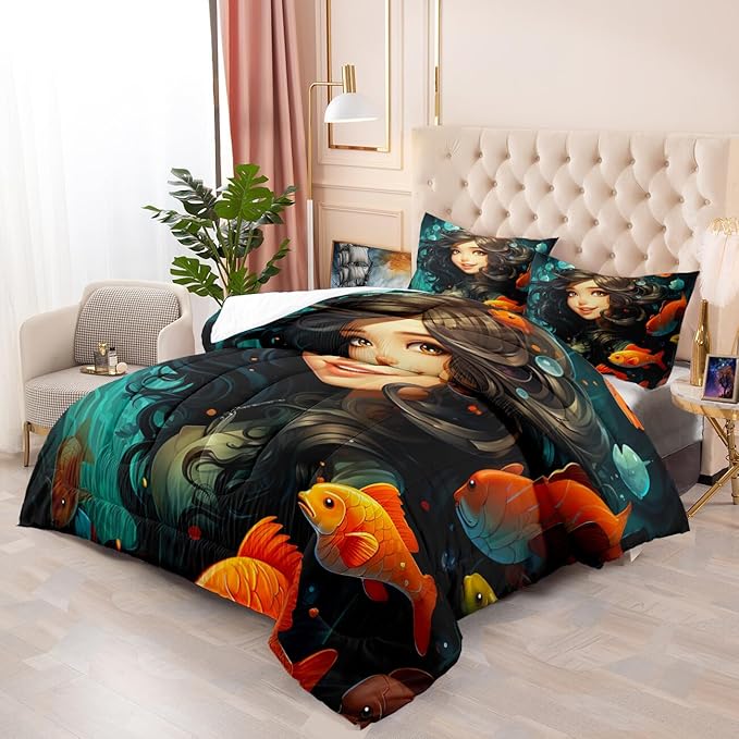 Girls Comforter Set - Pretty Princess Bedding - Princess Comforter Set Queen Size Comforter Set for Girls Kids Comforter Sets Gifts for Girls Bedroom Decor, 1 Comforter + 2 Pillowcases