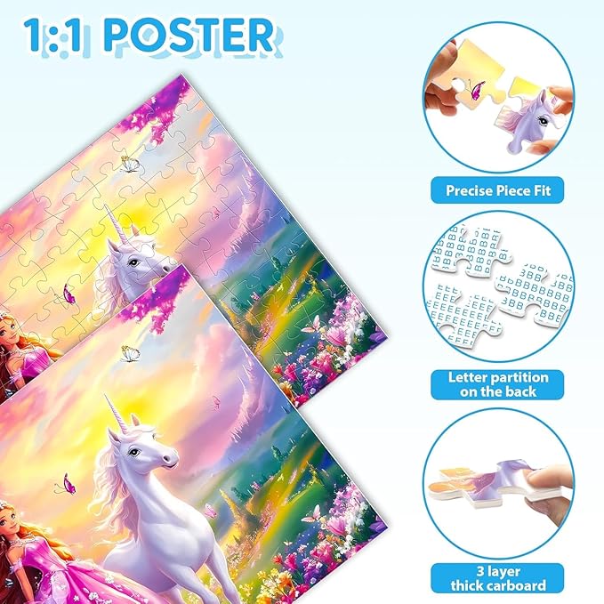 4-Pack 100 Piece Puzzles for Kids Ages 4-6 6-8 8-10 - Cat Dog Portraits Popsicles Unicorn Puzzle for Girls 4-6 Years Old 100 Piece Jigsaw Puzzle for Adults Toddler Children Learning Educational Toys