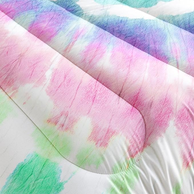 Tie Dye Comforter Set Pink Green Spiral Printed Pattern Bedding Set with 1 Comforter and 2 Pillowcases for Girls Boys Bedroom All Season(Pink Spiral Full)