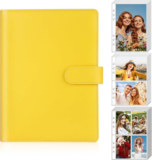 Antner A5 Kpop Photocard Binder 6-Ring Card Collector Album with 40 Pack Card Sleeves, PU Leather Photocard Holder Book with Multi-Size Photo Protectors for Organizing Trading Cards, Lemon Yellow