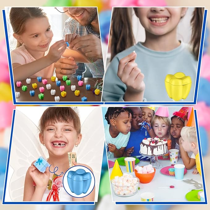 Taiyin 200 Pcs Colorful Tooth Savers Box, Plastic Tooth Holders Bulk for Boys Girls Kids Keepsake, Goodie Bag Fillers, Party Favor, Dentist Office, 5 Colors, 0.6 x 0.75 x 0.6 Inch