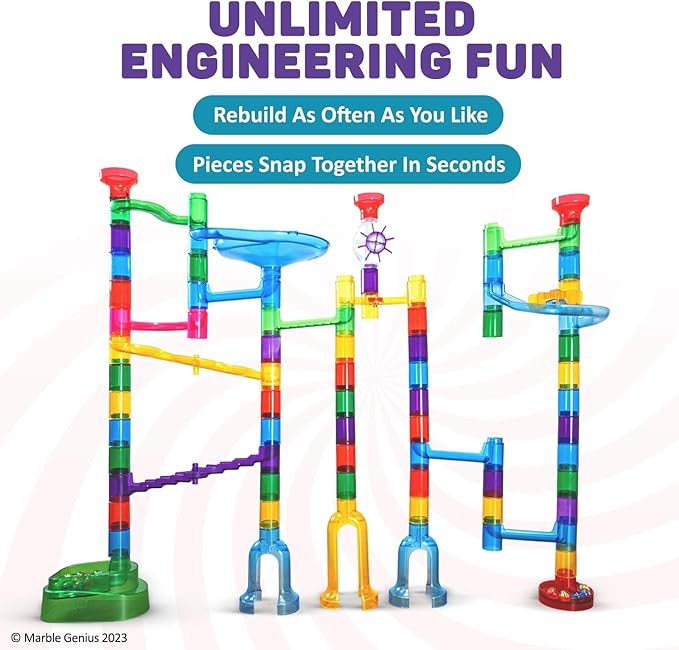 Marble Genius Marble Run Explorer Set, STEM Toys & Maze Construction Building - 85 Translucent Track Pieces & Glass Marbles for Family, Kids Toddlers Ages 4-8 - Fun Holiday Creative Gifts