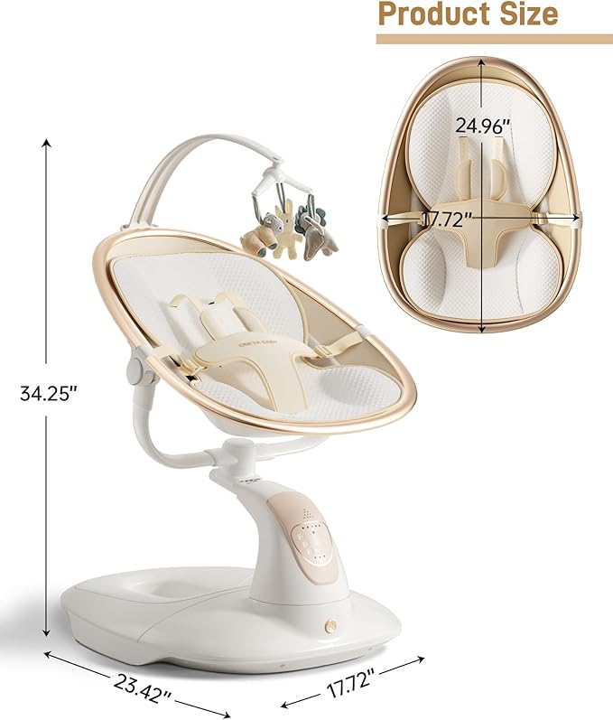 Baby Swing for Infants to Toddler, Electric Baby Swing with Sturdy Shield-Shaped Base, 180° Rotation Portable Infant Swing with 5 Speeds & 12 Lullabies for Newborn Baby Boy Girl Up to 20 lbs, White