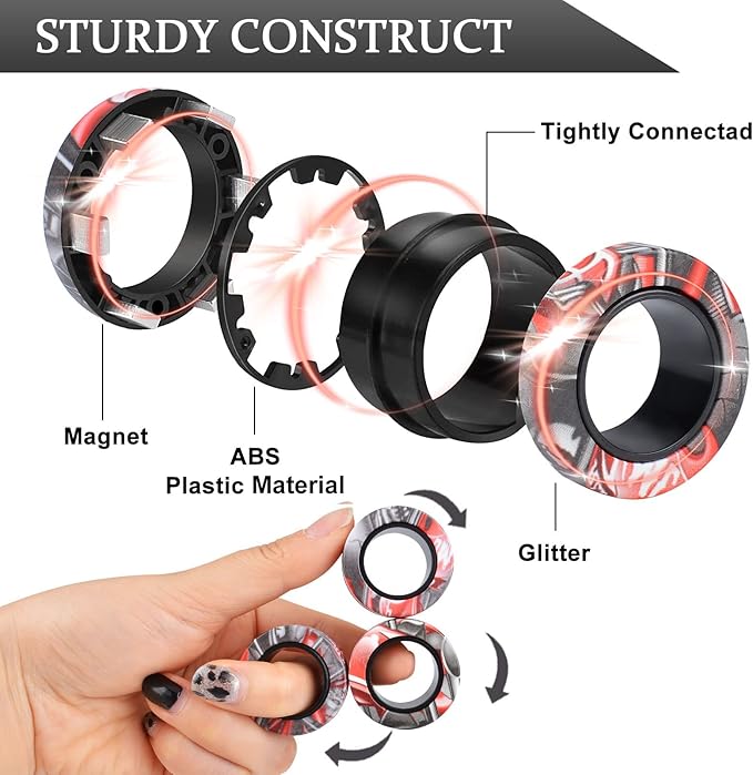 3Pcs Magnetic Rings Fidget Toy Set, Idea ADHD Anxiety Magnetic Fidget Toys Adults Fidget Spinner Rings for Relief, Christmas Stocking Stuffers Gifts for 8 9 10 11 12 13+ Year Old Teen Boy Girl B