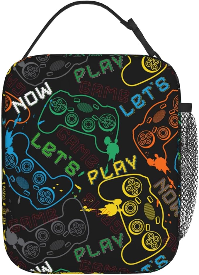 Video Game Controller Insulated Lunch Box Portable Lunch Bag with Water Bottle Holder,Reusable Lunchbox for Kids and Adults, MRLUNCHBAG-2302