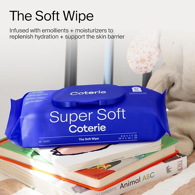 Coterie Baby Soft Wipe for Sensitive Skin, Hydrating Moisturizers and Emollients, Made with Cotton, Plant-Based & Plastic-Free Fibers, Hypoallergenic, Clean Gentle Baby Essentials, 12 Pack, 672 Count