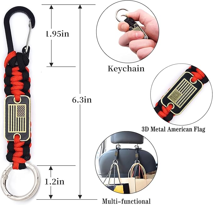Heavy Duty Braided Paracord Lanyard Keychain with USA Flag, Parachute Rope Necklace Keychains, Braided Strong Lanyard
