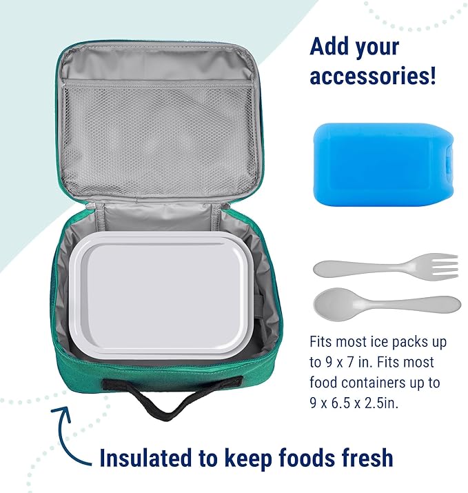 Wildkin Kids Insulated Lunch Box – Durable and Reusable for School & Travel - Emerald Green