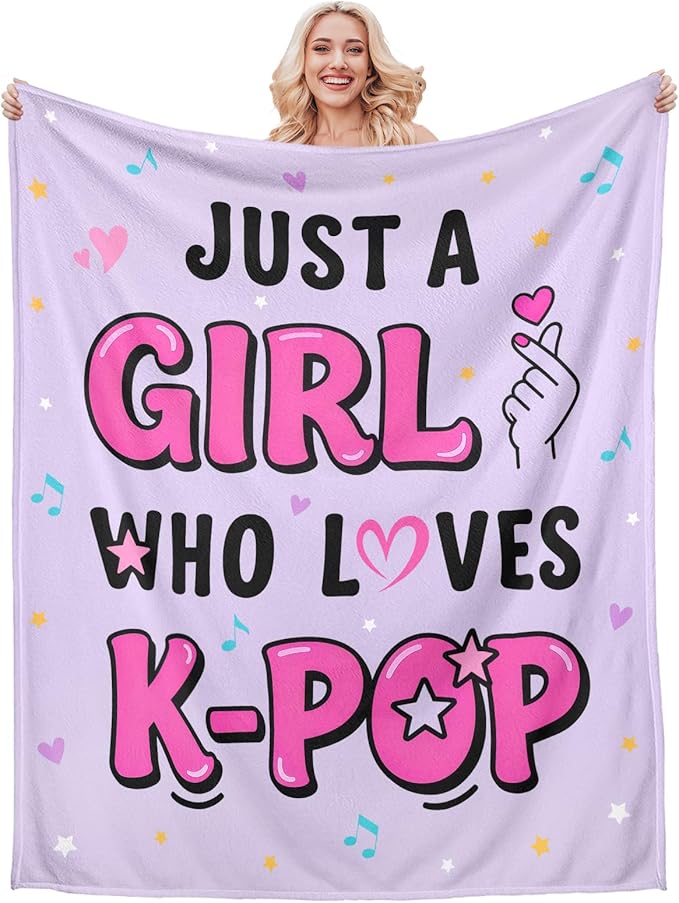 K-Pop Gifts for Teen Girls Women, K-Pop Music Throw Blanket, Christmas Day Gift for Kpop Fan, Just a Girl Who Loves Kpop