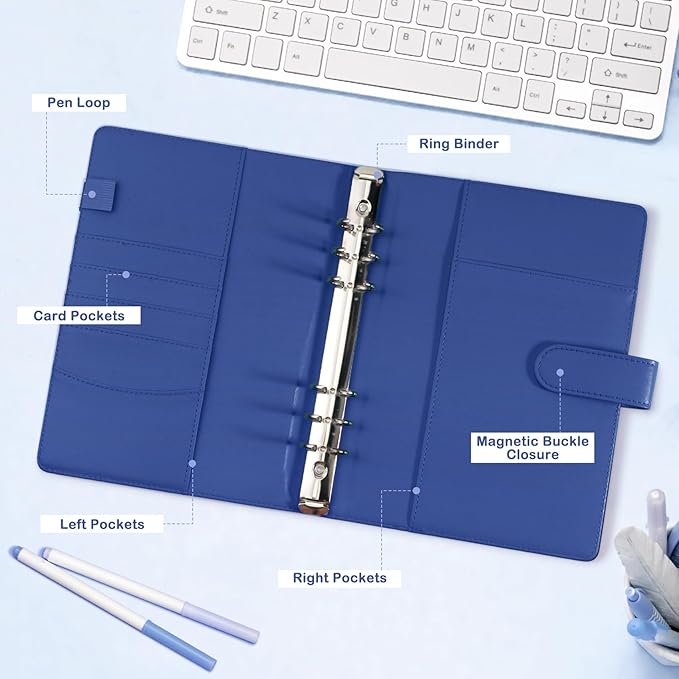 A5 Kpop Photocard Binder, PU Leather 6-Ring Album with Magnetic Closure, Includes 30 Pack 4-Pocket Pages for 240 Cards, Card Holder for Trading and Collectible Cards (Deep Blue)