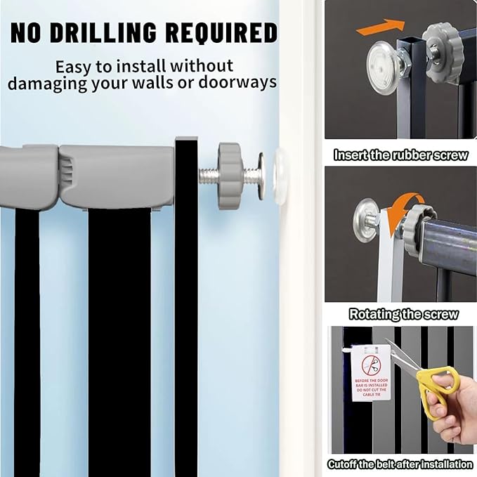 41" Tall Safety Pet Gate,Adjustable 29.92"-43.71" Wide,No Drilling Pressure Mount Kit,Auto Close Cat Gate Suitable for Stairs,Doorways (Black, 29.92"-43.71")