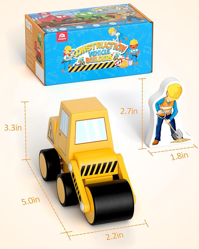 Coogam Snap Together Vehicle Toys for Toddlers, Wooden Montessori Take Apart Construction Engineering Car - Assembly Building Game, STEM Fine Motor Educational Toy Gift for Kids Ages 3-8