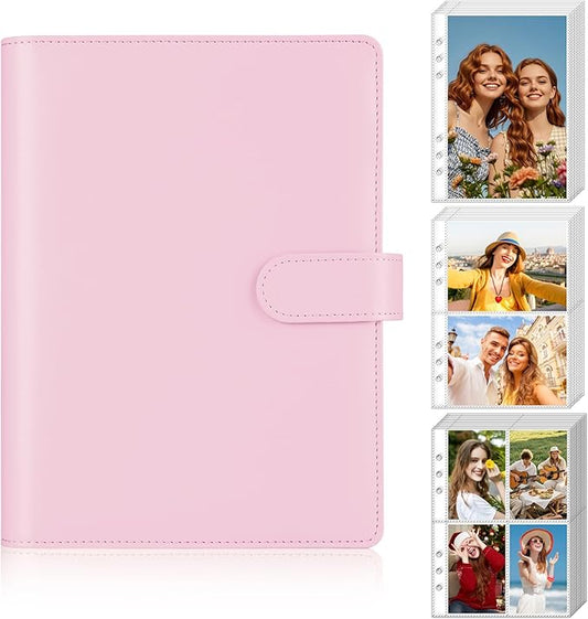 Antner A5 Kpop Photocard Binder 6-Ring Card Collector Album with 40 Pack Card Sleeves, PU Leather Photocard Holder Book with Multi-Size Photo Protectors for Organizing Trading Cards, Pink A5 Binder