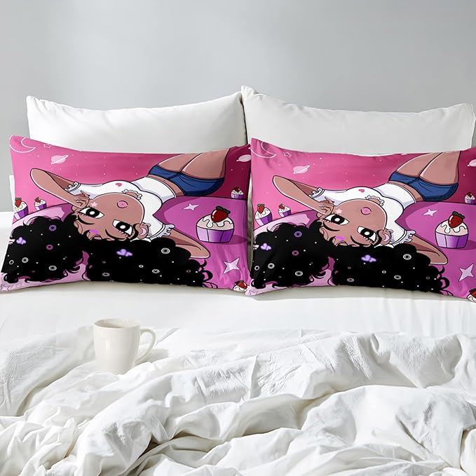 Black Girl Comforter for Bedroom Decor Pink Full Quilt Set with 2 Pillowcases Black Magic Comforter Gifts for Kids