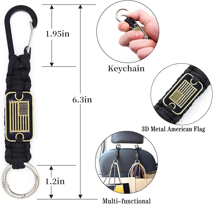 Heavy Duty Braided Paracord Lanyard Keychain with USA Flag, Parachute Rope Necklace Keychains, Braided Strong Lanyard