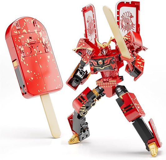 Ice Cream Transforming Toy, 2 in 1 Popsicle Transform into Robot Action Figure, DIY Transformation Figure Toys for Kids & Adults Action Figures for Boys Party Favors Gift (Red)