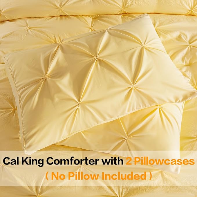 Andency California King Comforter Set Yellow (104x96Inch), Pinch Pleat Cal King Comforter Set 3 Pieces, Oversized King Pintuck Bed Comforter, Microfiber Down Alternative Comforter Bedding Set