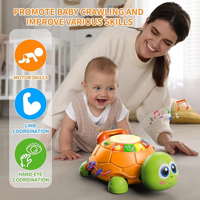 Letapapa Baby Toys 6 to 12 Months, Musical Turtle Baby Toys for 12-18 Months, Crawling Toy with Light & Sound, Educational Toy Birthday Gift for Baby Infant 3-6 7 8 9 10 Months 1 2 Year Old Toddlers