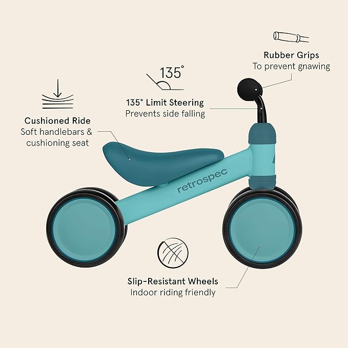 Retrospec Cricket Baby Walker Balance Bike with 4 Wheels for Ages 12-24 Months - Baby Toys & Toddler Toys for 1 Year Olds - Ride On Bicycle - Boys & Girls