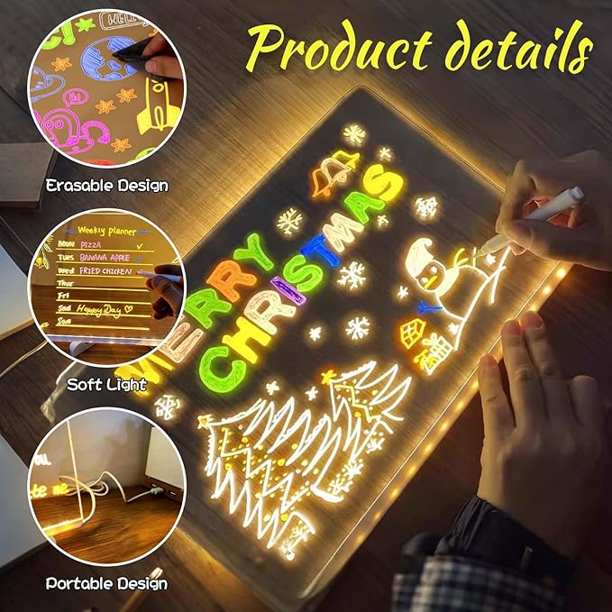 Lumiboards LED Drawing Board, 2026 New LED Note Board with Colors 7 Pen, Creative Rewritable Acrylic LED Message Board with Light, Light Up Dry Erase Board with Stand Letter Board Note (30x20cm)
