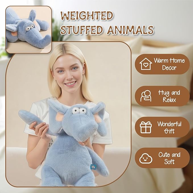 18 Inch Blue Elephant Stuffed Animals, Funny Stuffed Elephant Plush, Soft & Cute Plush Toys Gifts for Kids, Boys, Girls, Children, Birthday, Christmas