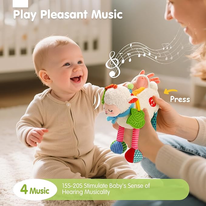 hahaland Baby Toys 0-6 Months - Baby Sensory Toys 0-3-6 Months Car Seat Toy Hanging - Musical Animals with Pull String Rattle Teether Crinkle Mirror, Crib Stroller Toy Tummy Time Christmas Baby Gifts