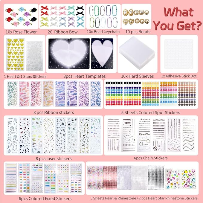 PALM LASHES K-pop DIY Photocard Toploader Decoration Kit – Includes 10pcs Hard Photocard Holder Sleeve 3D Flowers & Ribbon Bows, Stickers, and 3D Sticker for Card Trading