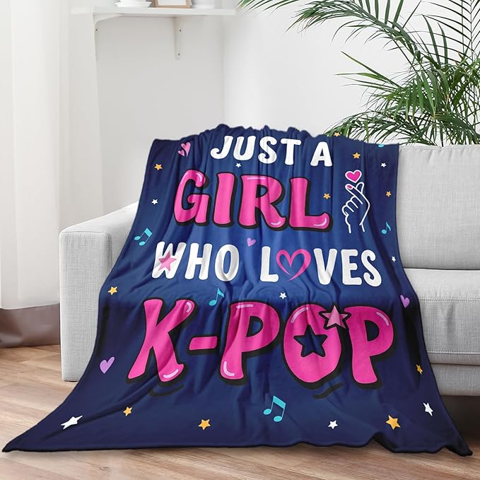 K-Pop Gifts for Teen Girls Women, K-Pop Music Throw Blanket, Christmas Day Gift for Kpop Fan, Just a Girl Who Loves Kpop