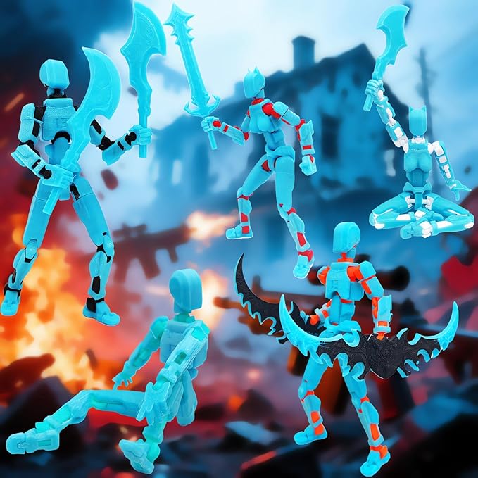 Titan 13 Action Figures (Grow in The Dark Blue) T13 3D Action Figure Set Already Assembled Dummy Robot Nova 13 Printed Multi-Jointed Movable Toy for Gift Collectors (Blue Blue + Blue Red)