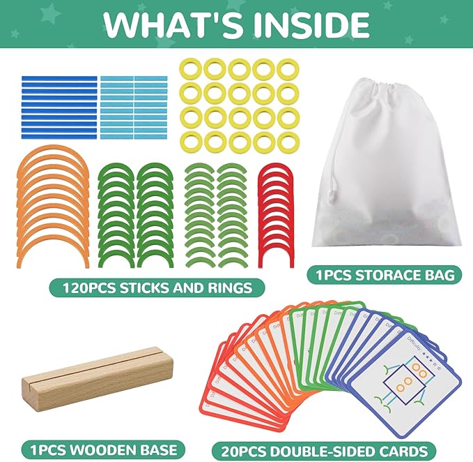 Montessori STEM Puzzle Toy for Kids Ages 3-6 – Wooden Educational Manipulative for Fine Motor Skills, Shape & Color Matching, Creative Building Activity Set for Preschool & Kindergarten