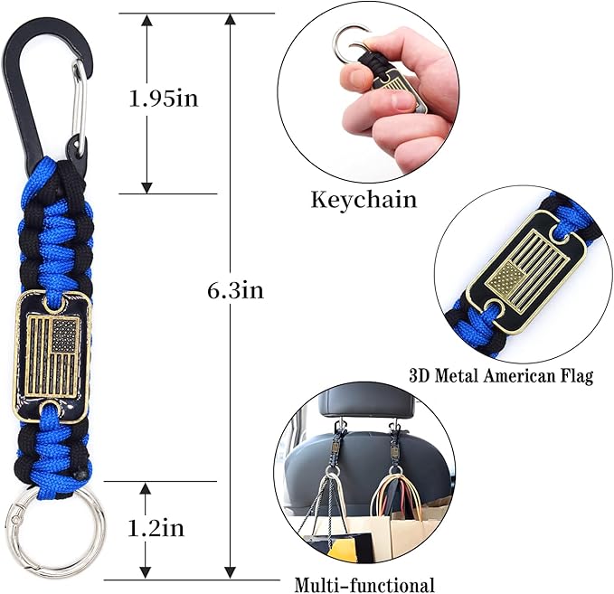 Heavy Duty Braided Paracord Lanyard Keychain with USA Flag, Parachute Rope Necklace Keychains, Braided Strong Lanyard