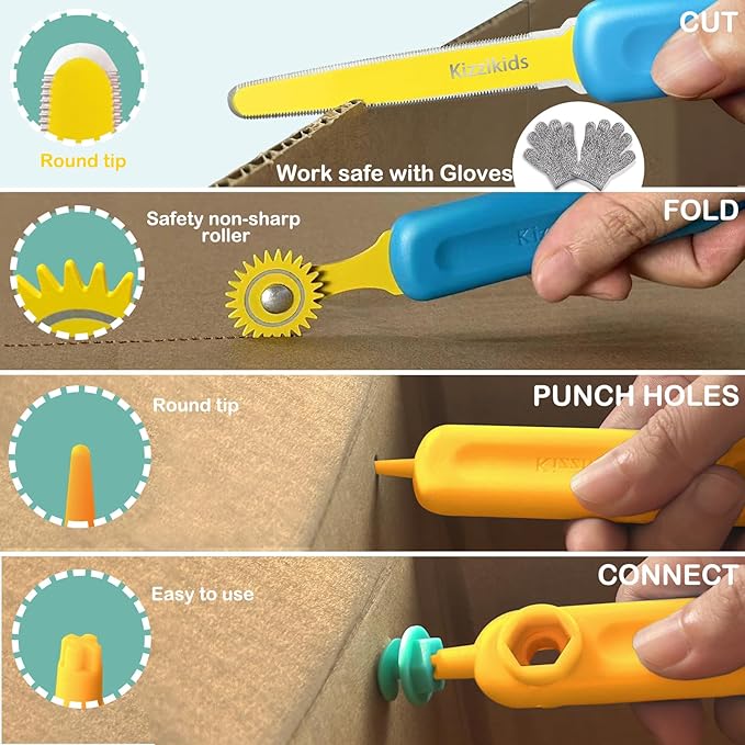 Cardboard Tools for Kids with Cutter &Tool Box, 87 PCS Cardboard Construction Kit for Family & Team Activities, Creative STEM Educational Toys Gift for Boys and Girls Aged 5+