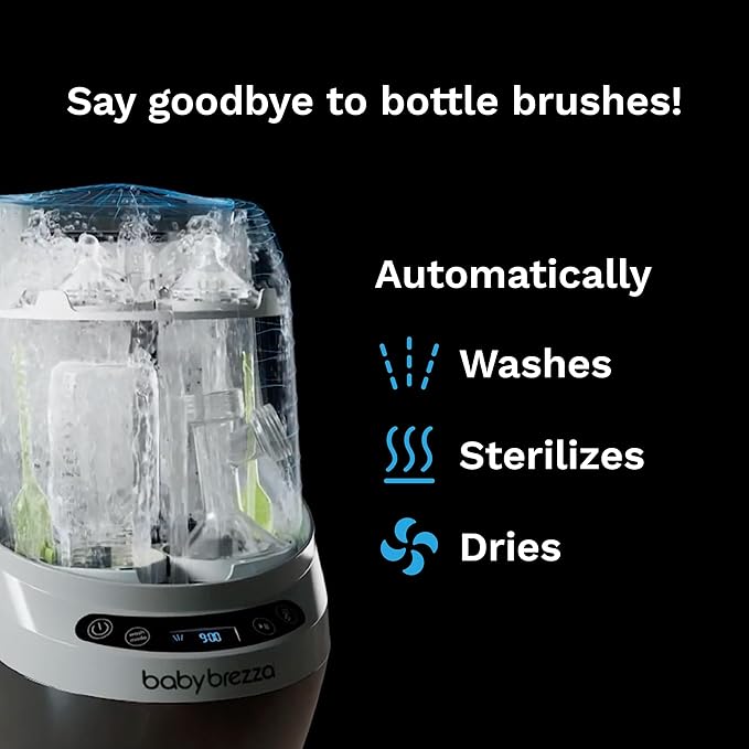 Baby Brezza Bottle Washer Pro - Baby Bottle Washer, Sterilizer + Dryer - All in One Machine Cleans Baby Essentials like Bottles + Pump Parts – Appliance to Replace Bottle Brushes & Drying Racks, Black