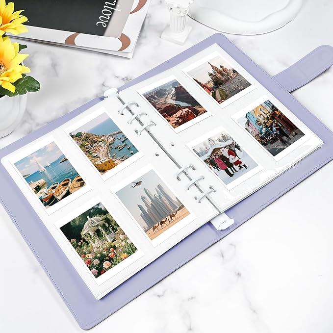 2x3 Photo Album,Refillable PU Leather A5 Photocard Binder with Adjustable Page,200 Pockets for Fujifilm Instax Mini 12 11 9 40 99 90 8 7 Evo LiPlay,Polaroid Snap PIC-300 Z2300 Instant Cameras (Purple)
