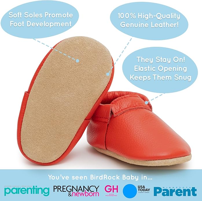 BirdRock Baby Fringeless Moccasins - Genuine Leather Boys and Girls Shoes for Newborns, Infants, Babies, Toddlers