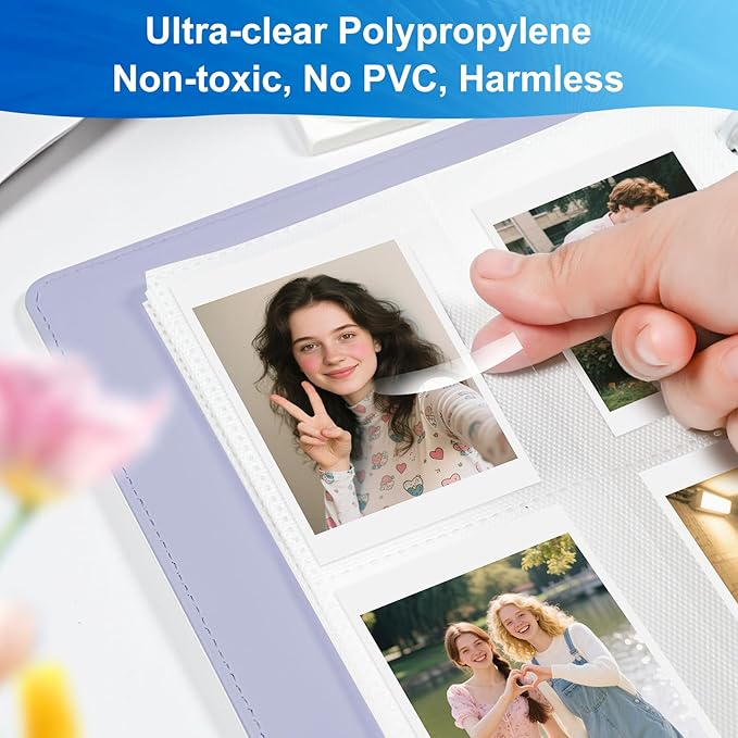 2x3 Photo Album,Refillable PU Leather A5 Photocard Binder with Adjustable Page,200 Pockets for Fujifilm Instax Mini 12 11 9 40 99 90 8 7 Evo LiPlay,Polaroid Snap PIC-300 Z2300 Instant Cameras (Purple)