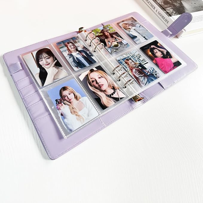 A5 Kpop Photocard Binder, 6 Ring Binder Collector’s Album with 240 Card Slots, PU Leather Cover for Organizing K-Pop, Trading Cards, Game Cards & Memorabilia (Purple)