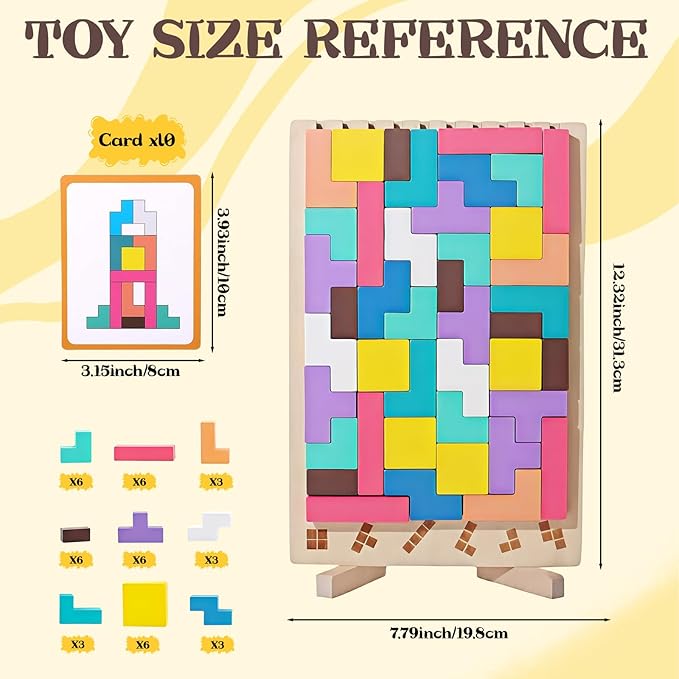 Wooden Stacking Puzzle Toy, 3D Russian Block Puzzle Jigsaw Puzzle, Stress Montessori Toy for Boys and Girls Board Game Educational Toys for Toddlers Brain Teasers for Toddlers 3-6 Years