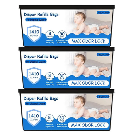 Diaper Pail Refill Bags Compatible with Genie Easy Roll Signature & Platinum Diaper Pails, 7-Layer Odor-Barrier Technology, Extra Thick, Holds up to 4230 Newborn Diapers (90 Count (Pack of 3))