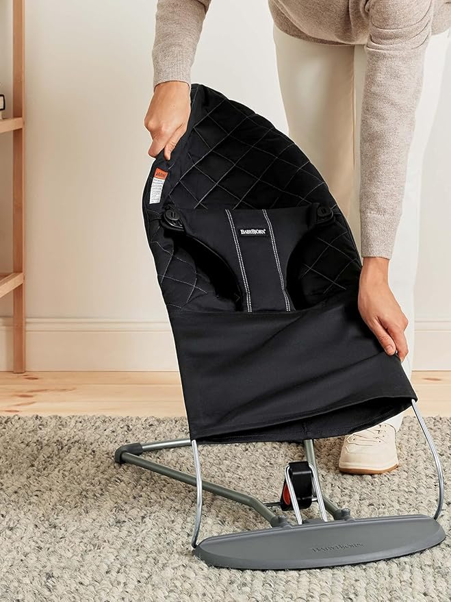 BabyBjörn Bouncer Bliss, Black, Woven, Classic Quilt | 2-in-1 Adjustable Baby Bouncer Seat and Toddler Chair, Newborn to Toddler (8-29 lbs), 4 Positions, Lightweight & Portable