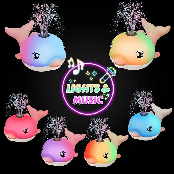 Baby Bath Toys, 2025 Upgraded Magnetic Charging Toddler Bath Toys for Kids Ages 1-3, Light Up Dolphin Bath Toy Sprinkler, Birthday Gifts Infant Baby Toys 6-12-18 Months- Pink