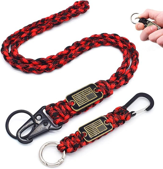 Heavy Duty Braided Paracord Lanyard Keychain with USA Flag, Parachute Rope Necklace Keychains, Braided Strong Lanyard